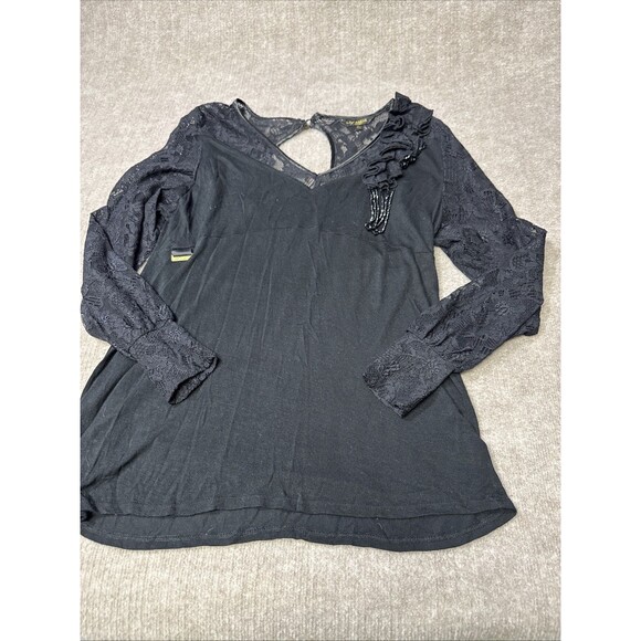 Rocawear Shirt‎ Womens 3X Black Lace And Beading Long Sleeve 90s Y2K Goth Fairy - Picture 1 of 10